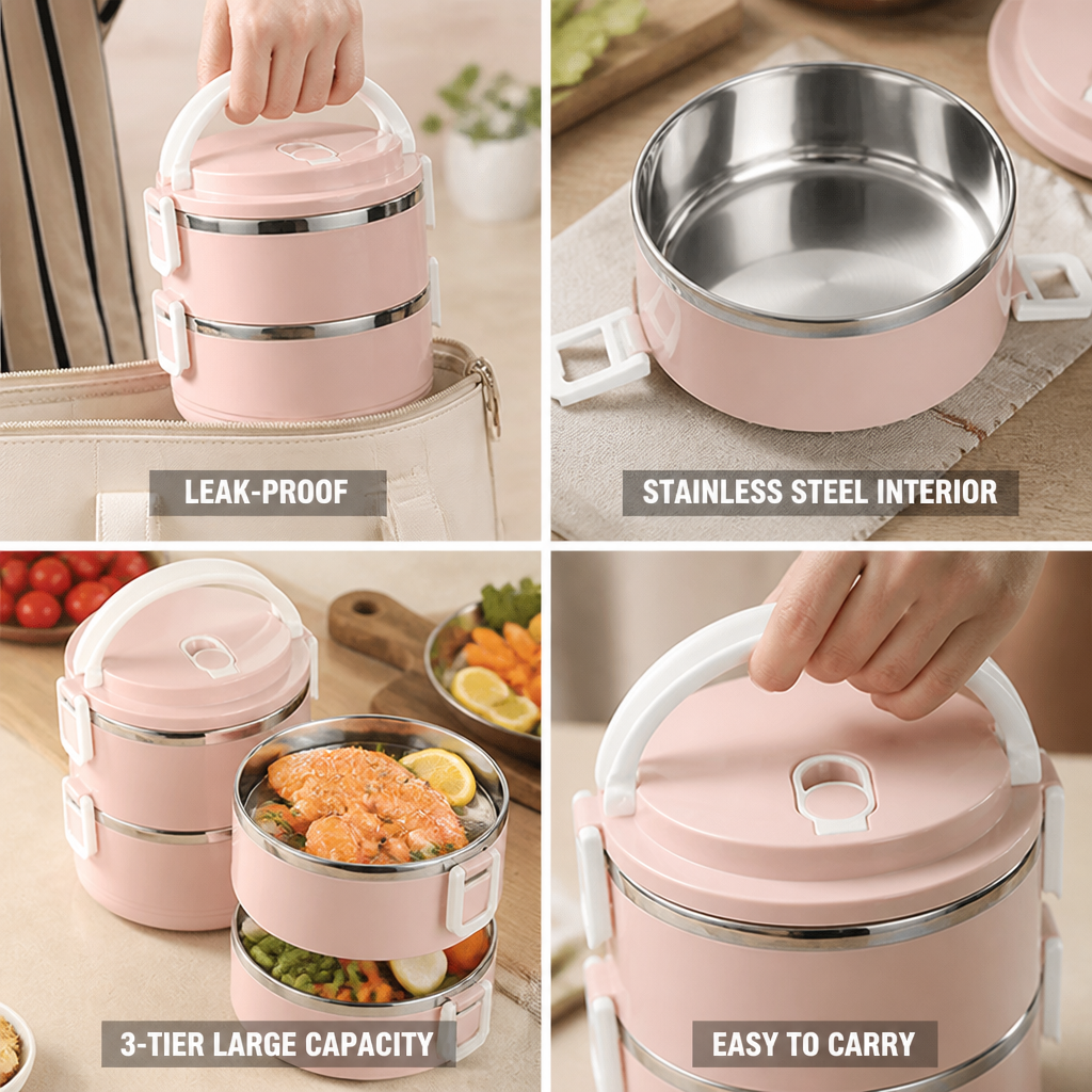MealStack™ | Dreistöckige Lunchbox aus Edelstahl mit praktischem Tragegriff