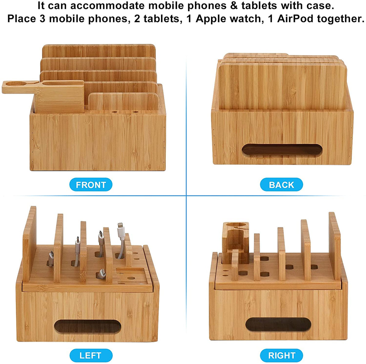 Tekavo™ | Bambus-Ladestation mit 5-Port-USB-Ladegerät und Kabelmanagement